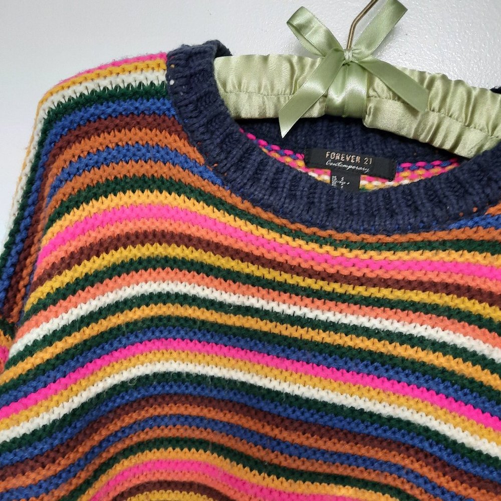Forever 21 - Multi-Colored Rainbow Striped Oversized Sweater